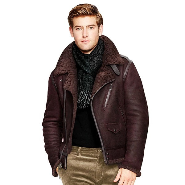 Classic B3 Vintage Genuine Leather Jacket Thick Sheepskin Shearling Coat - Handmade